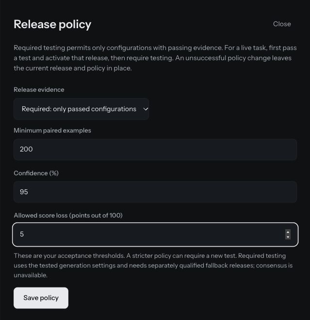 Release policy settings in the Orlo console